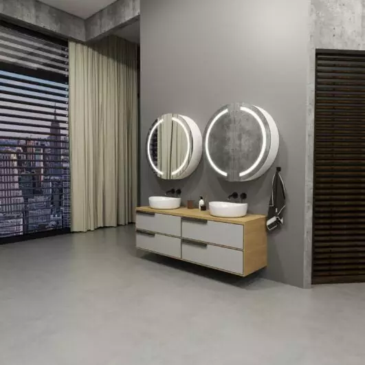 Modernes Bad mit Doppelwaschtisch und LED-Spiegel